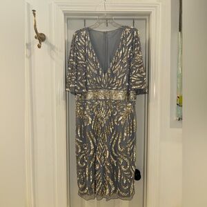Mac Duggal Grey/Lavender and Gold Embellished Gown